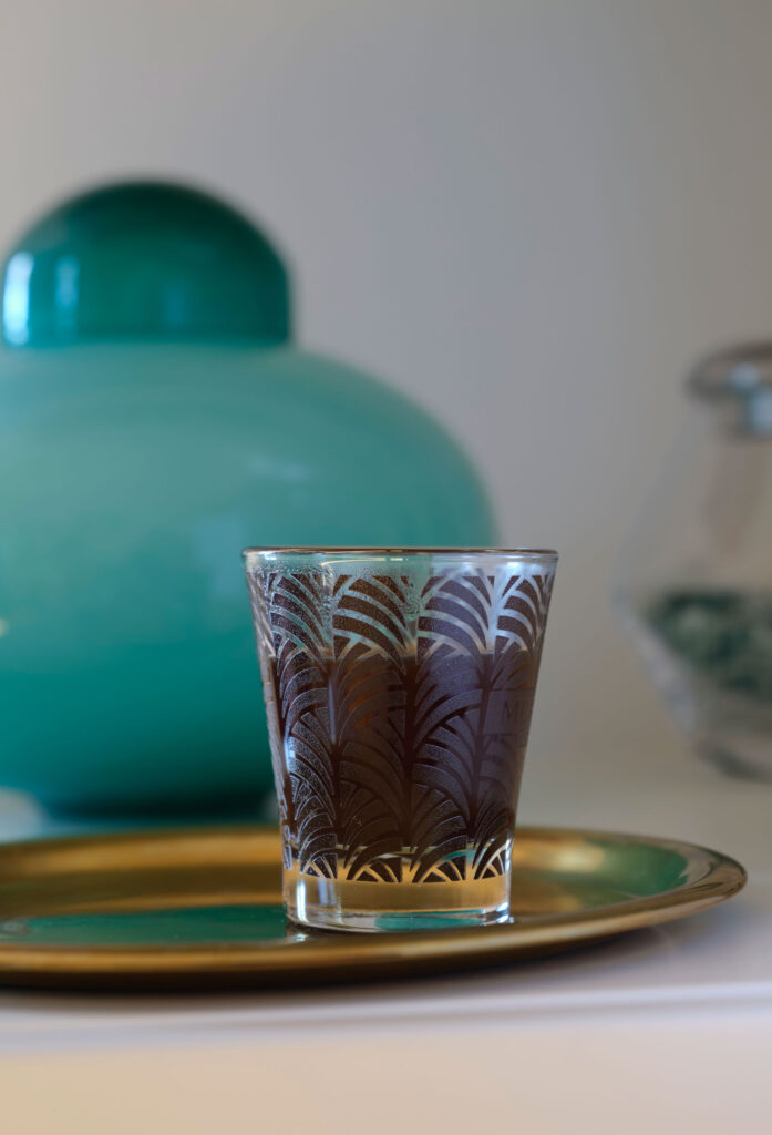 Bicchiere piccolo da caffè in vetro decorato con serigrafia per ristorante, bar, hotel