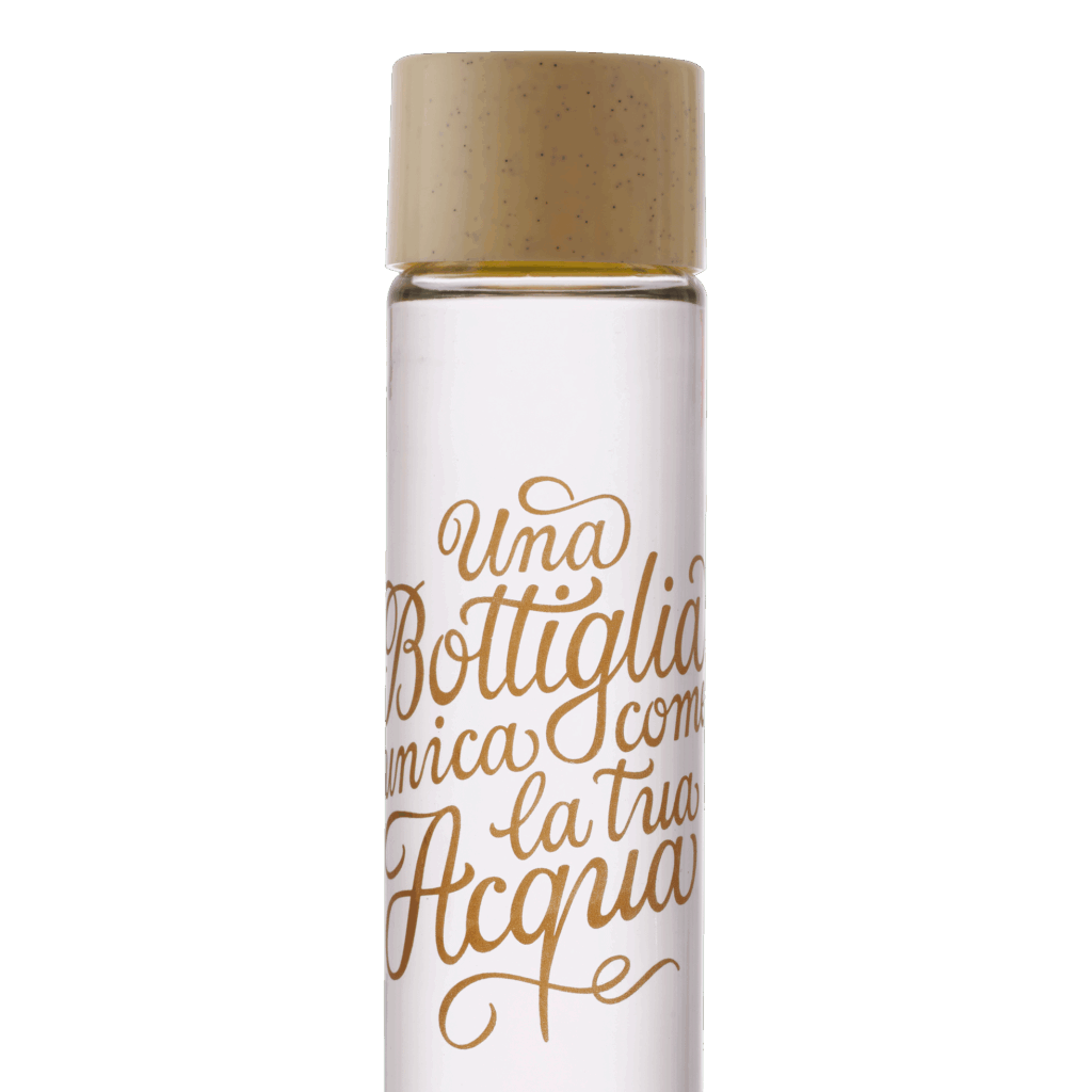 bottiglia di vetro per acqua decorata con serigrafia personalizzata