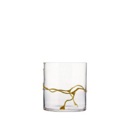 Bicchiere Kintsugi acqua decorato con resina oro in rilievo per ricreare l'effetto giapponese del kintsugi
