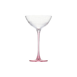 Ophelia cocktail glass with pink gradient painted stem and glass decorated with evenly spaced laser-cut lines