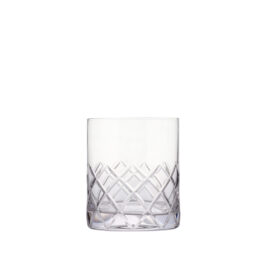 bicchiere tumbler in vetro cristallino con intaglio artigianale a rete