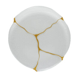 piatto kintsugi rotondo con decoro in resina oro in rilievo a ricreare l'effetto giapponese