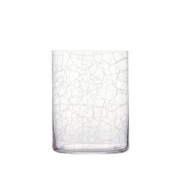 bicchiere craquelé multiuso in vetro con decoro realizzato in stampa serigrafica color satinato a ricreare l'effetto crepato tipico del craquelé