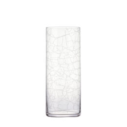 craquelé glass beverage glass with decoration made using satin-colored screen printing to recreate the cracked effect typical of craquelé